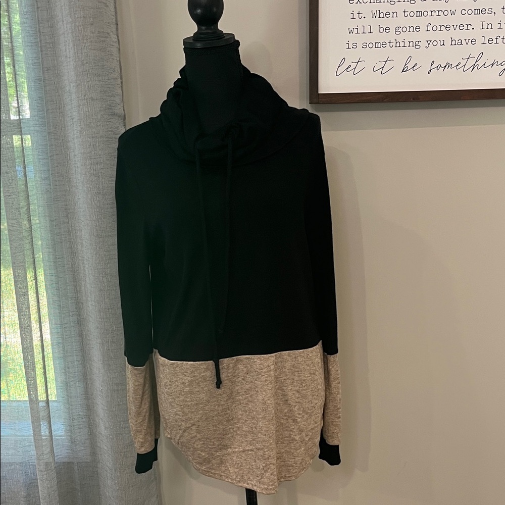 Casual Black and Tan Cowl Neck Sweater